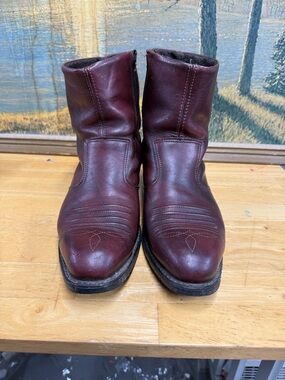Double H western zipper 1713 Men's Burgundy Leather Zip Ankle Boots size 12EE